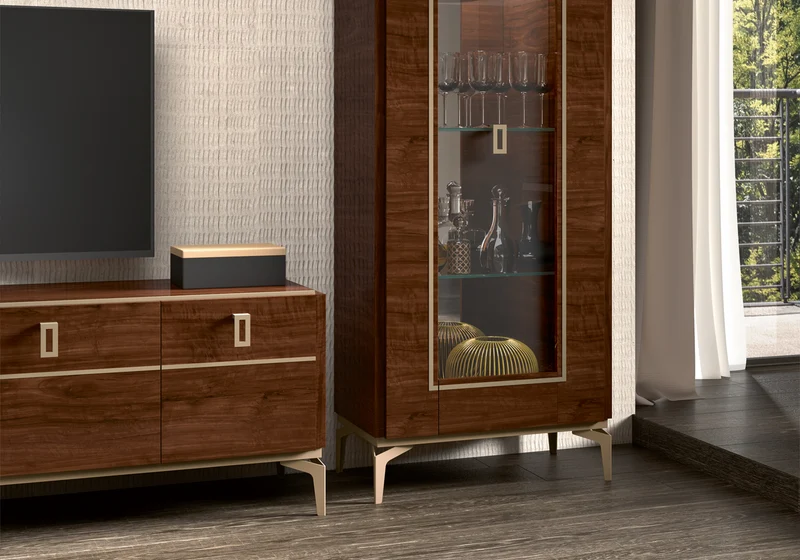 Vitrine colonne noyer 1 porte – Eva