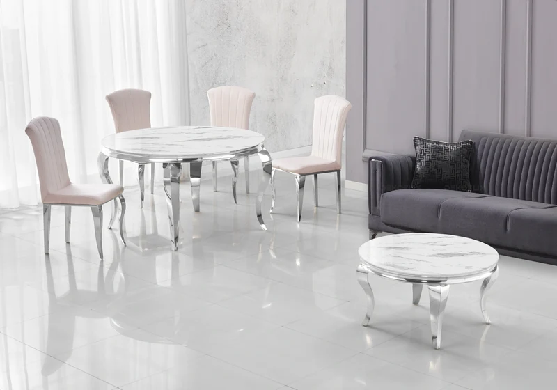 Chaises en velours beige et pieds argent - Nova x6