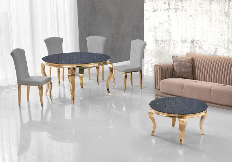 Chaises en velours ardoise et pieds or - Nova x6