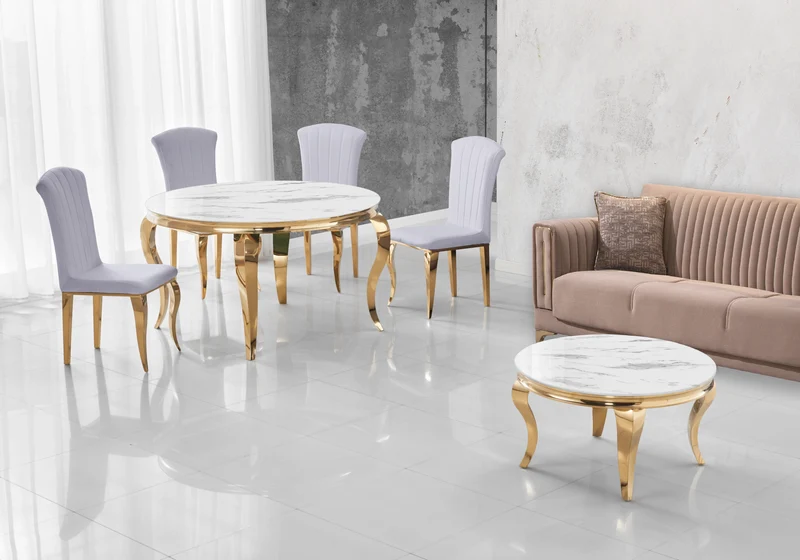Chaises en velours gris et pieds or - Nova x6