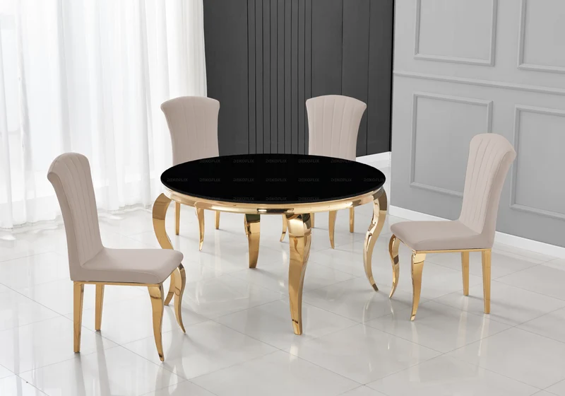 Chaises en velours taupe et pieds or - Nova x6