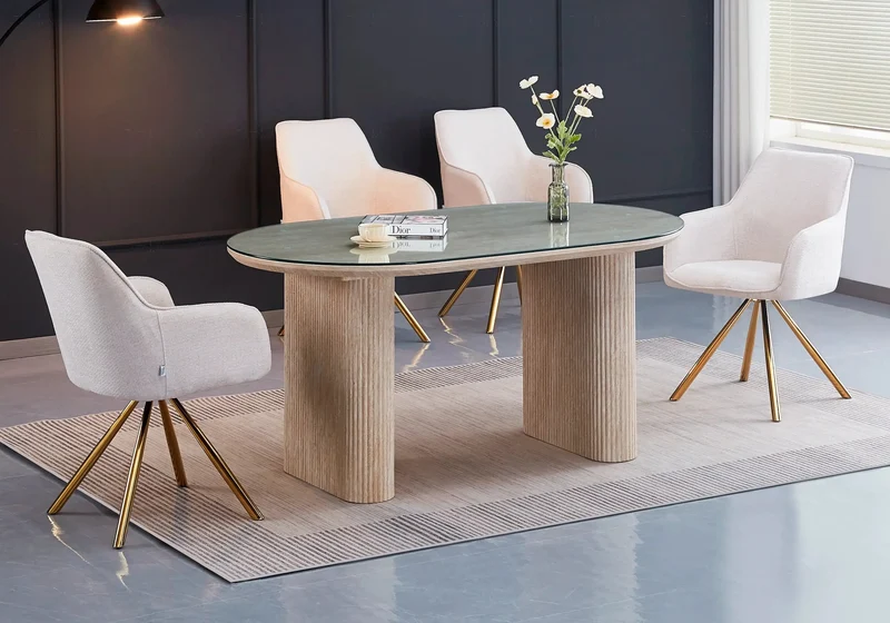 Fauteuil de table bouclée écru pieds dorés - Daly x2