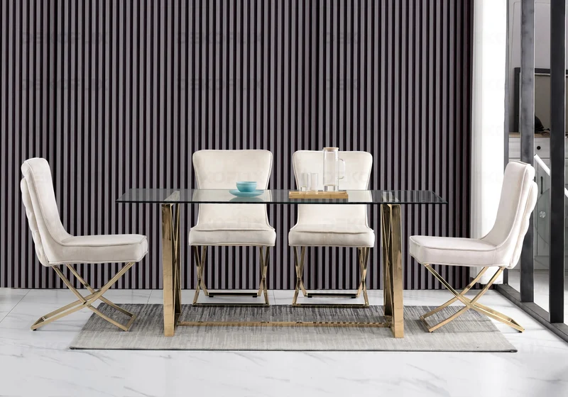 Chaise capitonnée pied croisé doré beige - Enzo x2