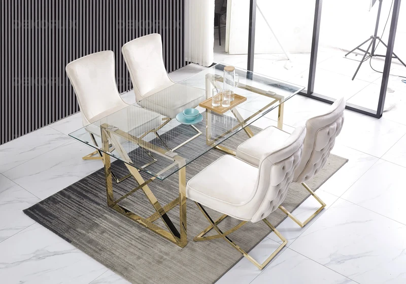 Chaise capitonnée pied croisé doré beige - Enzo x2