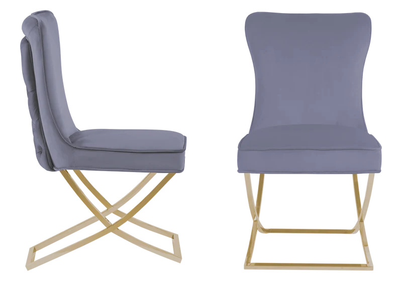 Chaise capitonnée pied croisé doré anthracite - Enzo x2
