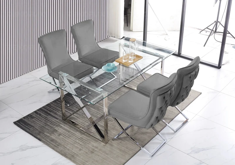 Chaise capitonnée pied croisé argent anthracite - Enzo x2