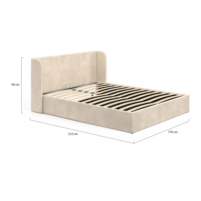 Lit coffre Lucia en velours beige avec sommier et tête de lit 160x200cm