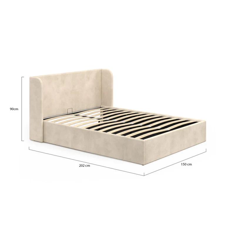 Lit coffre Lucia en velours beige avec sommier et tête de lit 140x190cm
