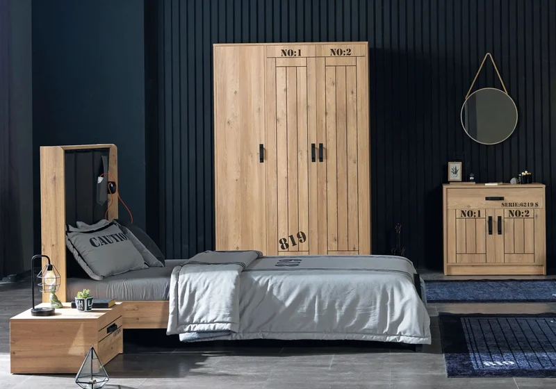 Ensemble complet de chambre moderne chêne DARK