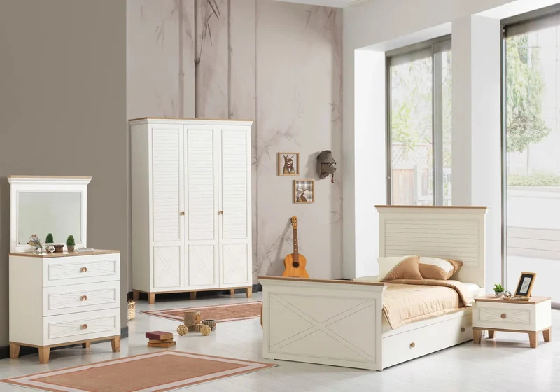 Ensemble complet de chambre moderne beige ATLAS