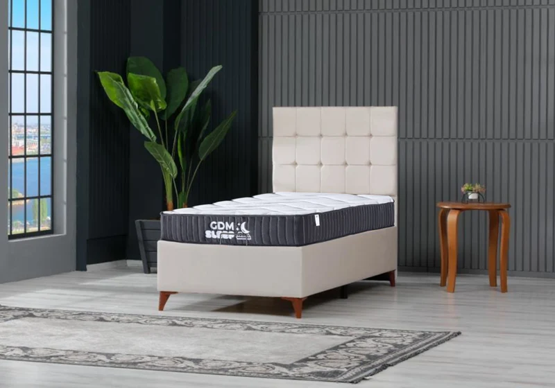 Lit coffre complet 1 place velours beige - Lore