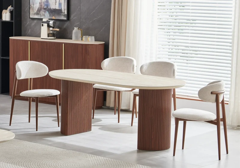 Chaise salle à manger noyer beige - Terra x4