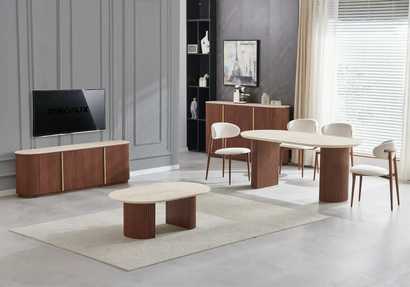 Chaise salle à manger noyer beige - Terra x4