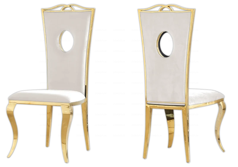Chaise médaillon baroque dorée et velours beige - Pia x4