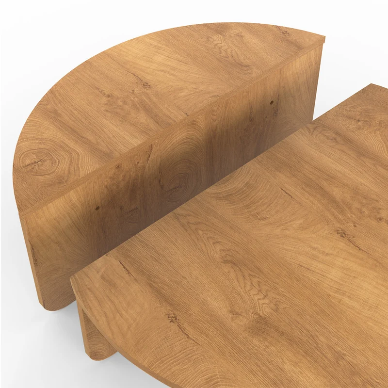 Tables basses rondes asymétriques effet bois