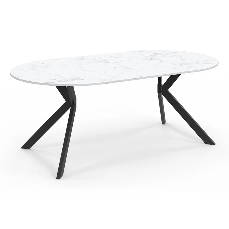 Table repas Spider plateau extensible 110-200cm rond effet marbre et pieds noirs