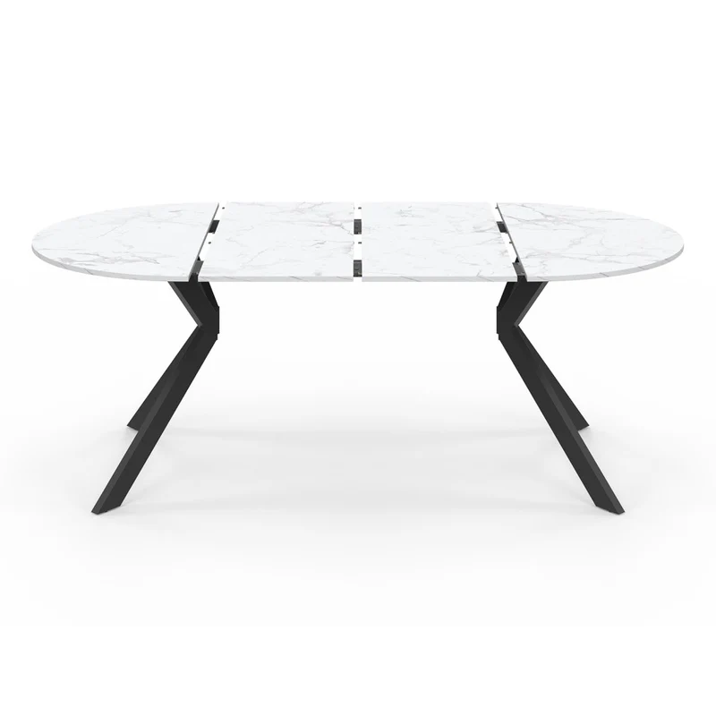 Table repas Spider plateau extensible 110-200cm rond effet marbre et pieds noirs