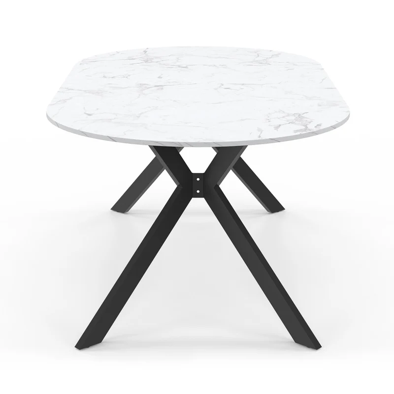 Table repas Spider plateau extensible 110-200cm rond effet marbre et pieds noirs