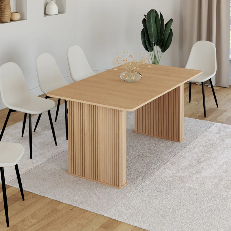 Table repas extensible Faustine 160-240cm bois pieds effet tasseaux