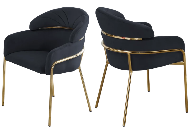 Chaises en velours noir et pieds dorés - Noam x4
