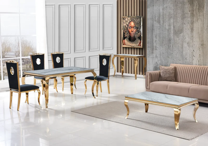 Chaise médaillon baroque dorée et velours noir - Pia x4