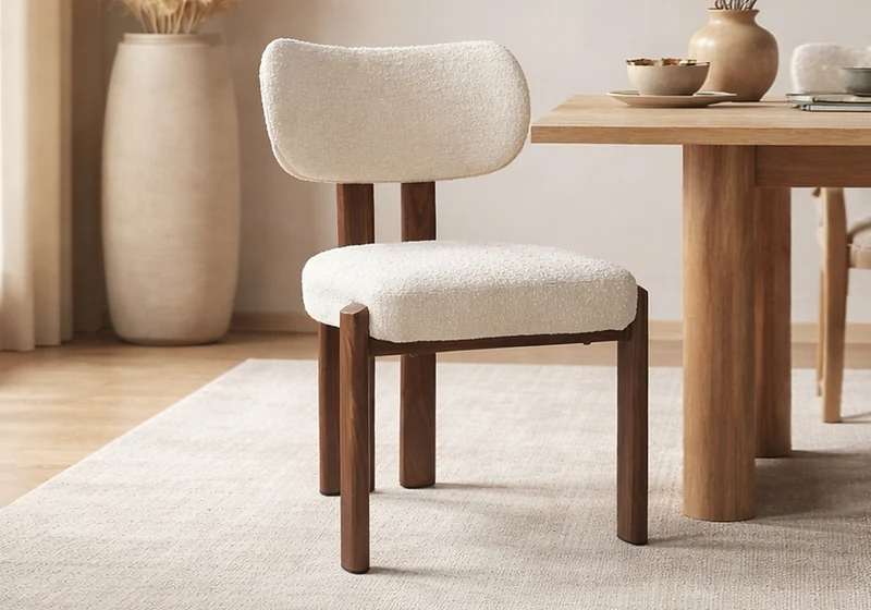 Chaise salle à manger bouclée et noyer - Inaya x4