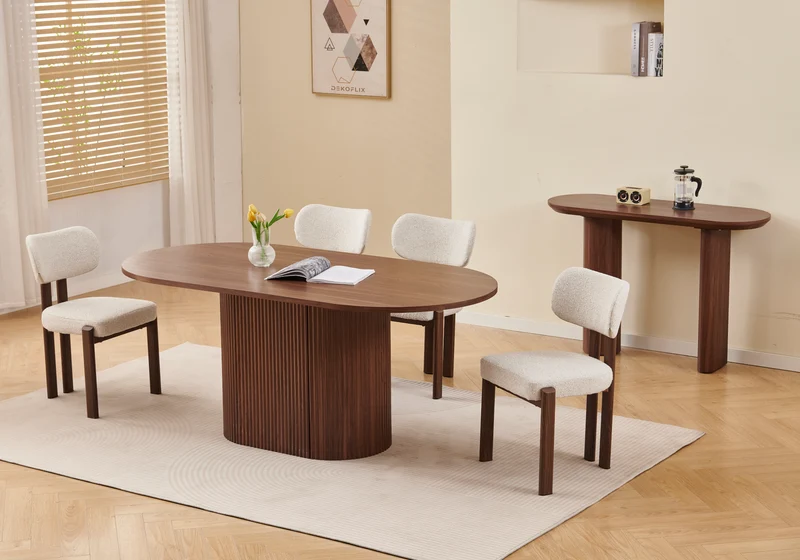Chaise salle à manger bouclée et noyer - Inaya x4