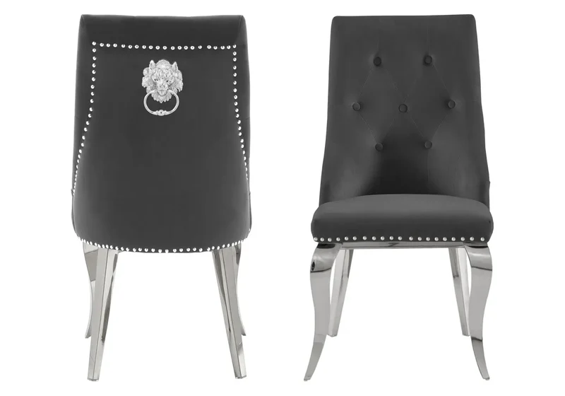 Chaise capitonnée cloutée velours anthracite - Gia x4