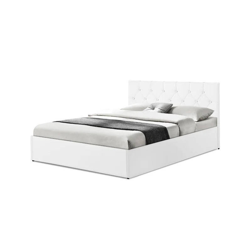 Lit coffre Hanna en PVC blanc avec sommier 140x190cm