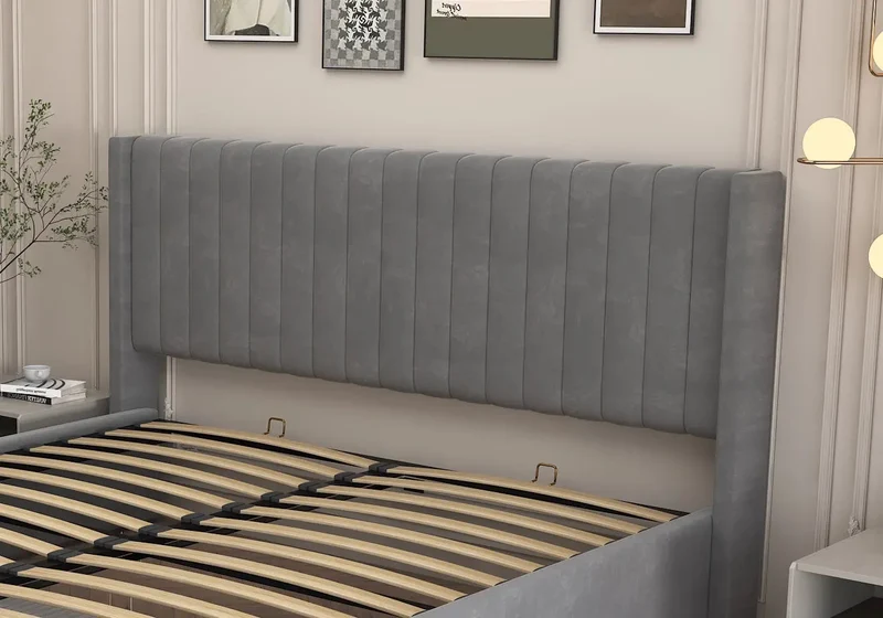 Lit velours coffre gris - Lova