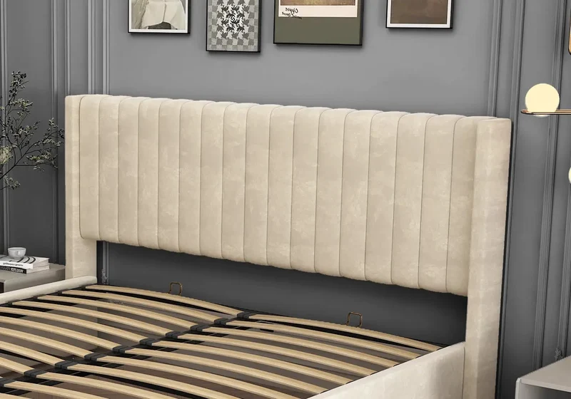 Lit velours coffre beige - Lova