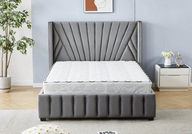 Cadre de lit 2 places velours gris design - Venice