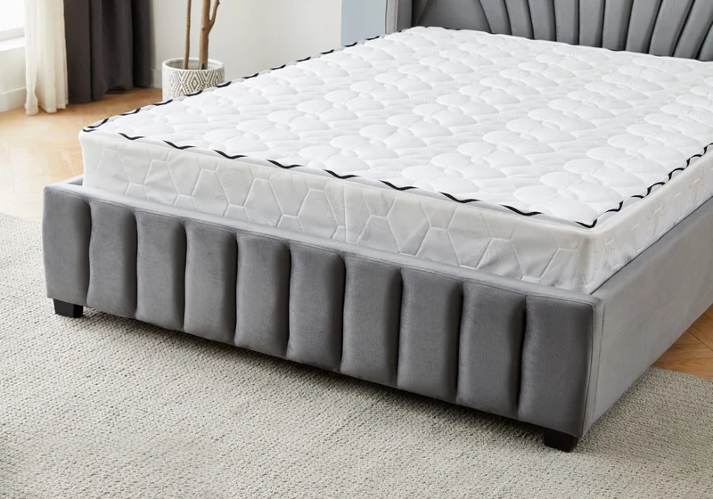 Cadre de lit 2 places velours gris design - Venice