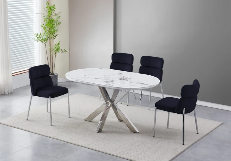 Chaises velours noir pieds argent - Nora x4