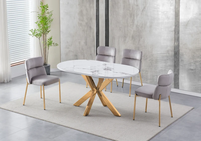 Chaises velours taupe pieds dorés - Nora x4