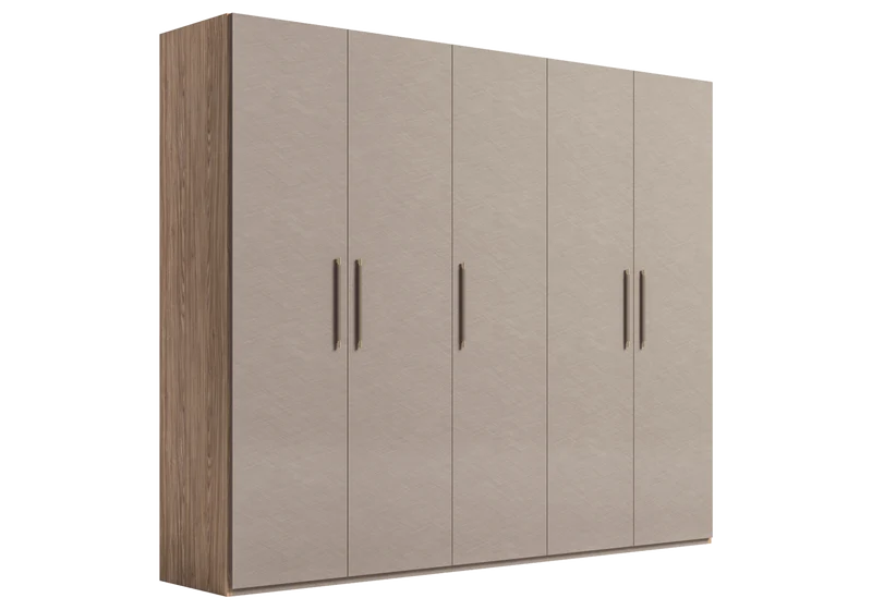 Armoire dressing 3 à 6 portes bois corde et noyer - Nora