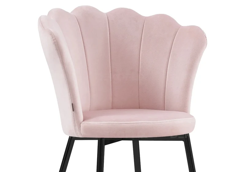 Chaise de table coquillage velours rose pieds noir - Nymea x2