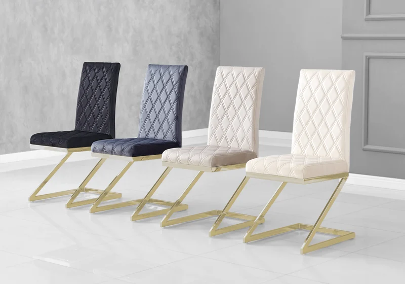 Chaise velours gris pied en Z doré - Zelia x6