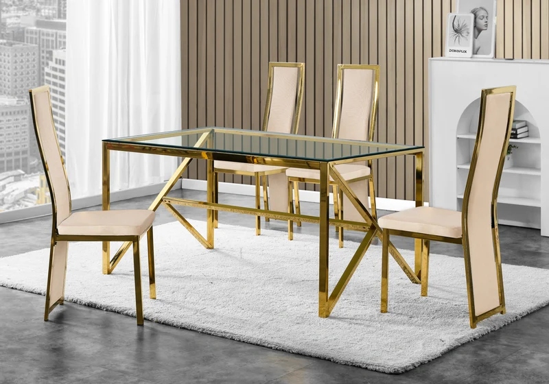 Chaise dorée velours beige design - Dia x6