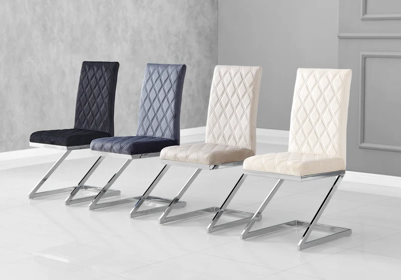 Chaise velours gris pied en Z argent - Zelia x6