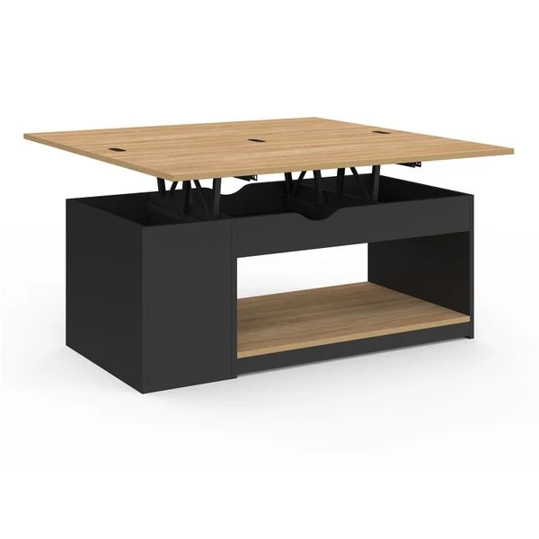 Table basse Elina relevable bois et noire