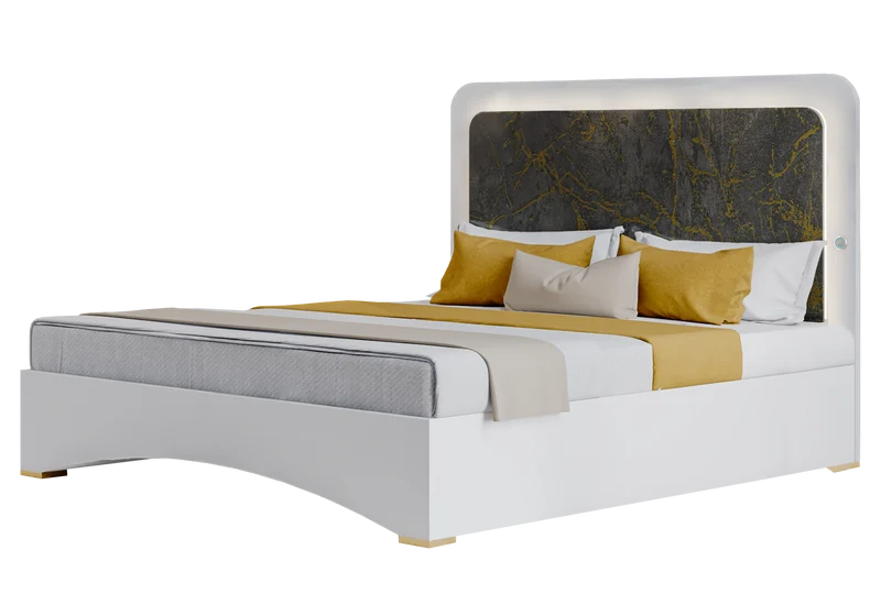 Chambre complète marbre gris doré LED – AMIRA