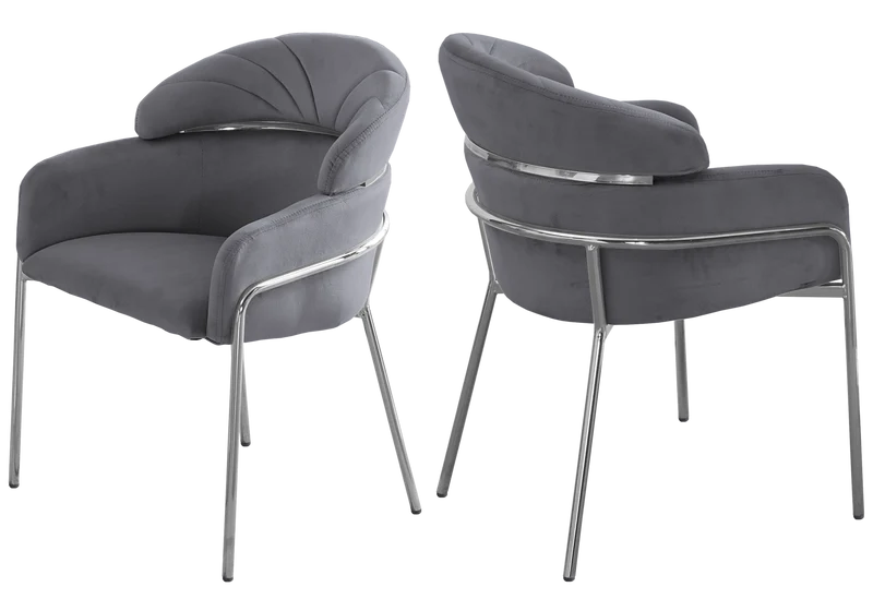 Chaises en velours gris et pieds argentés - Noam x4
