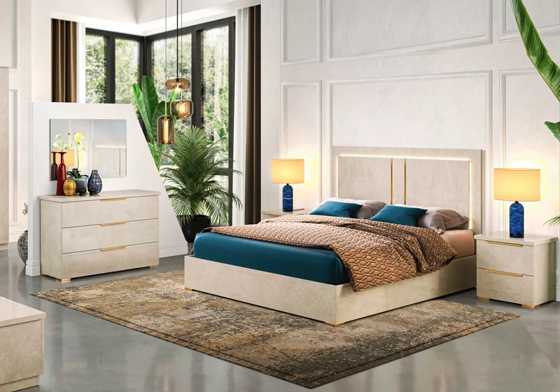 Chambre complète design marbre beige – LUNA
