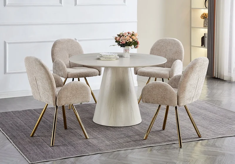 Fauteuil de table velours moka pieds dorés - Mimi x2