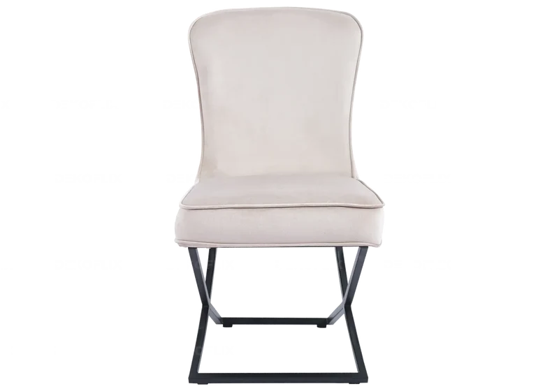 Chaise capitonnée pied croisé noir beige - Enzo x2