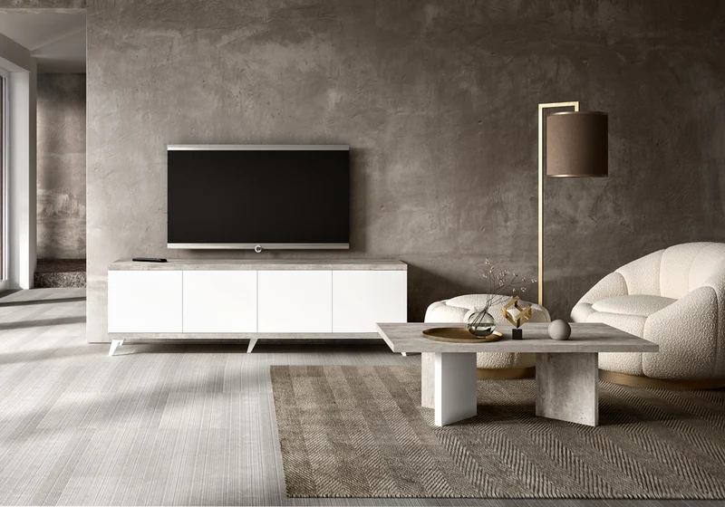 Table basse blanc laqué effet béton – Treviso