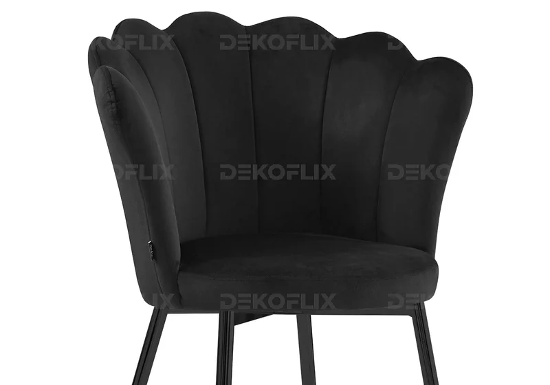 Chaise de table coquillage velours noir pieds noir - Nymea x2
