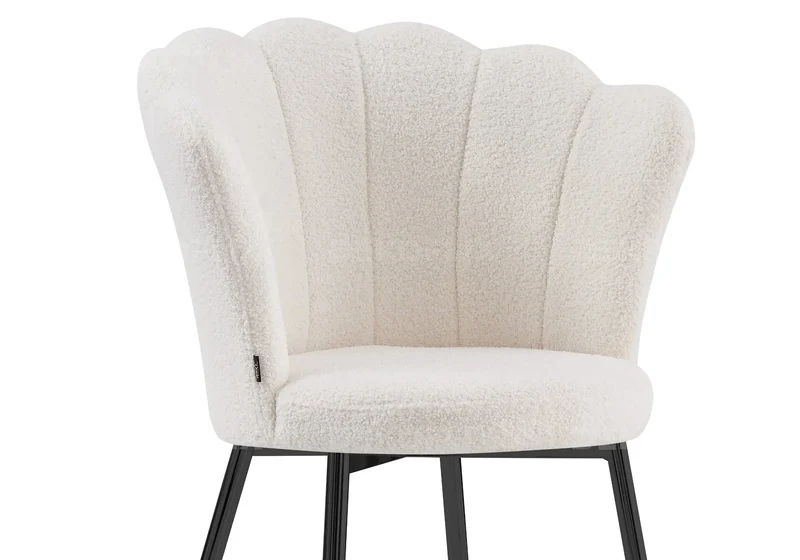 Chaise de table coquillage tissu bouclé pieds noir - Nymea x2