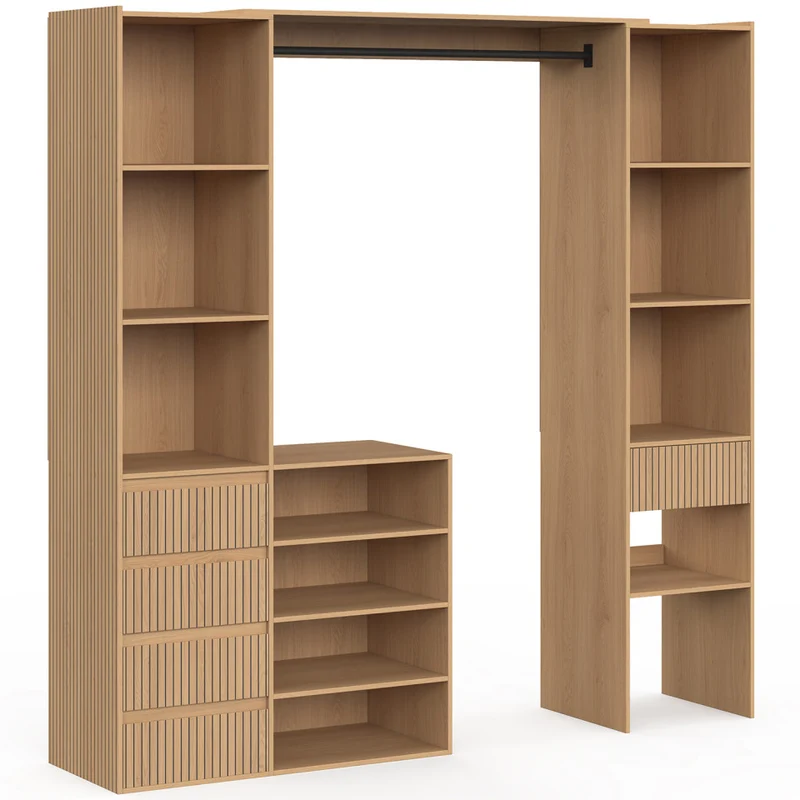 Dressing Faustine extensible 120-180cm 5 tiroirs effet lattes